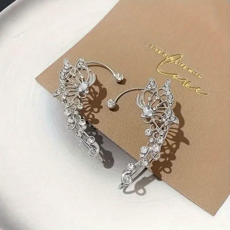 Lot de 2 : Boucles d'oreilles grimpantes en forme de papillon creux, style hip-hop, tendance et minimaliste