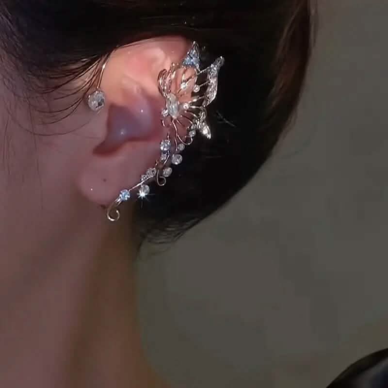 Lot de 2 : Boucles d'oreilles grimpantes en forme de papillon creux, style hip-hop, tendance et minimaliste