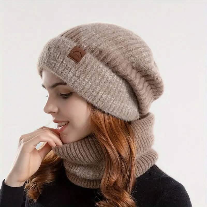 Ensemble 2 pièces : bonnet d'hiver en maille bicolore