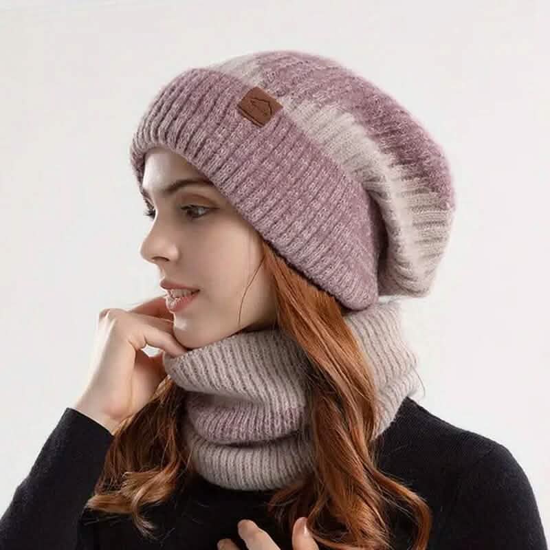 Ensemble 2 pièces : bonnet d'hiver en maille bicolore