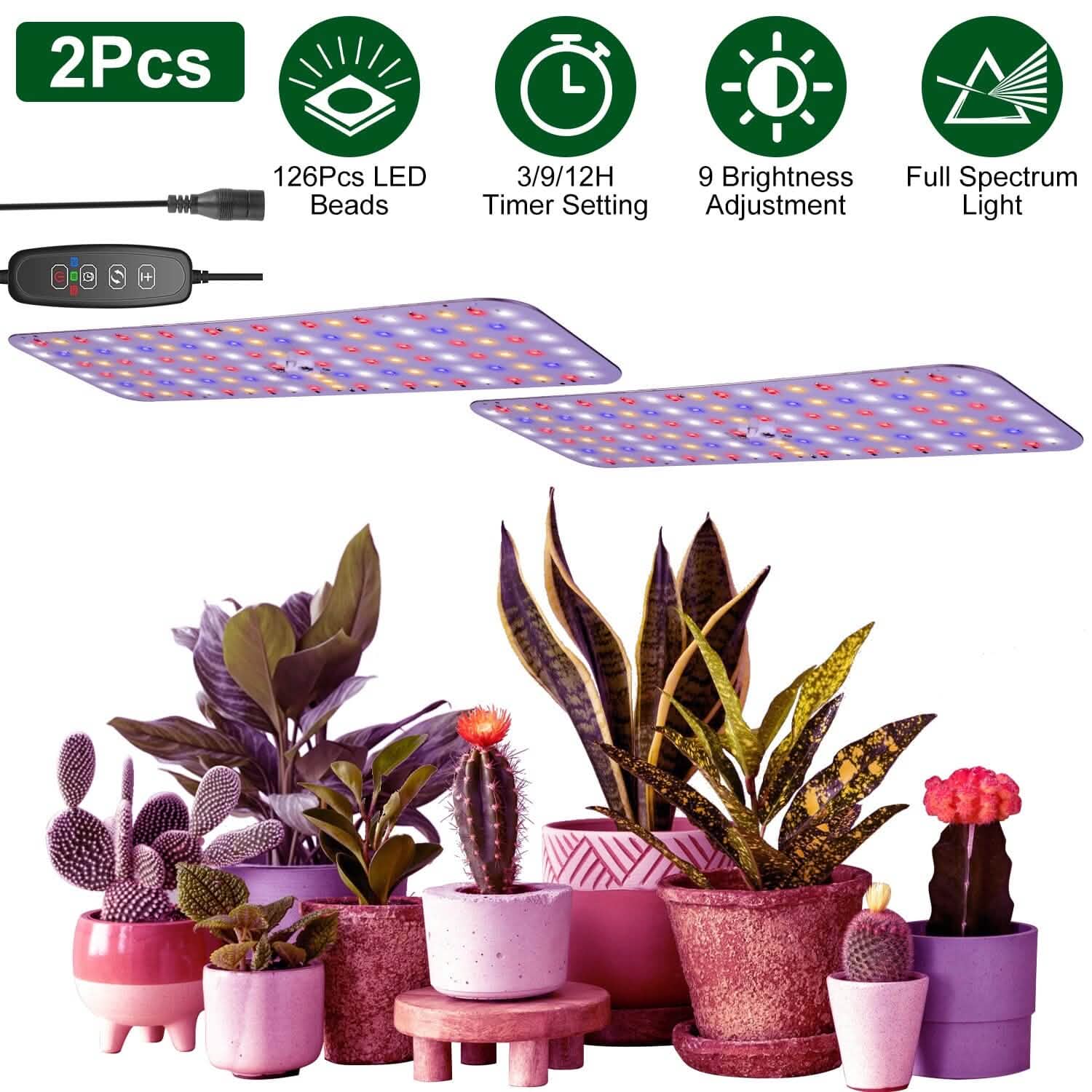 2個セット：超薄型LED植物育成ライト 126LED搭載 室内植物用