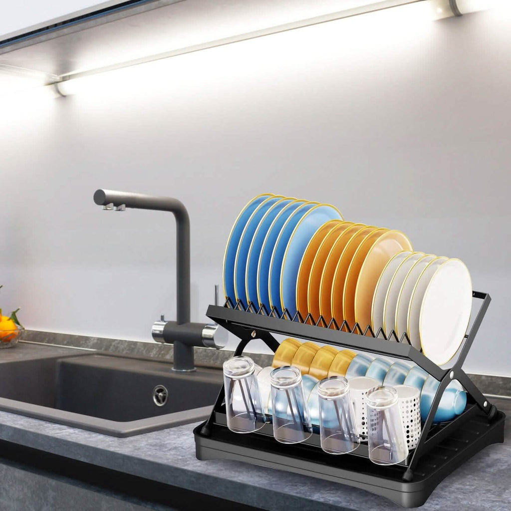2-Tier Dish Drying Rack with Cup Holder and Drainboard