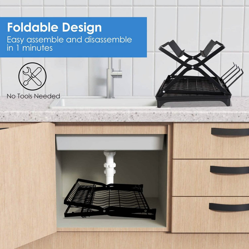 2-Tier Dish Drying Rack with Cup Holder and Drainboard