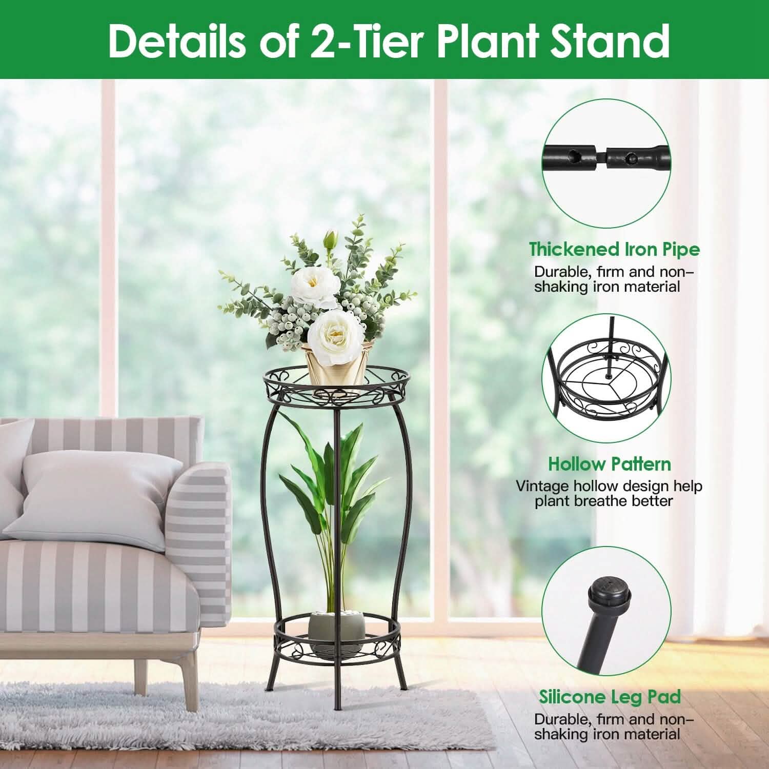 2-Tier Tall Plant Stand Rack Holder