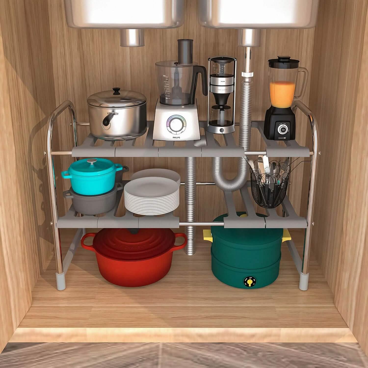Organisateur d'évier à 2 étages, support de rangement rétractable pour cuisine