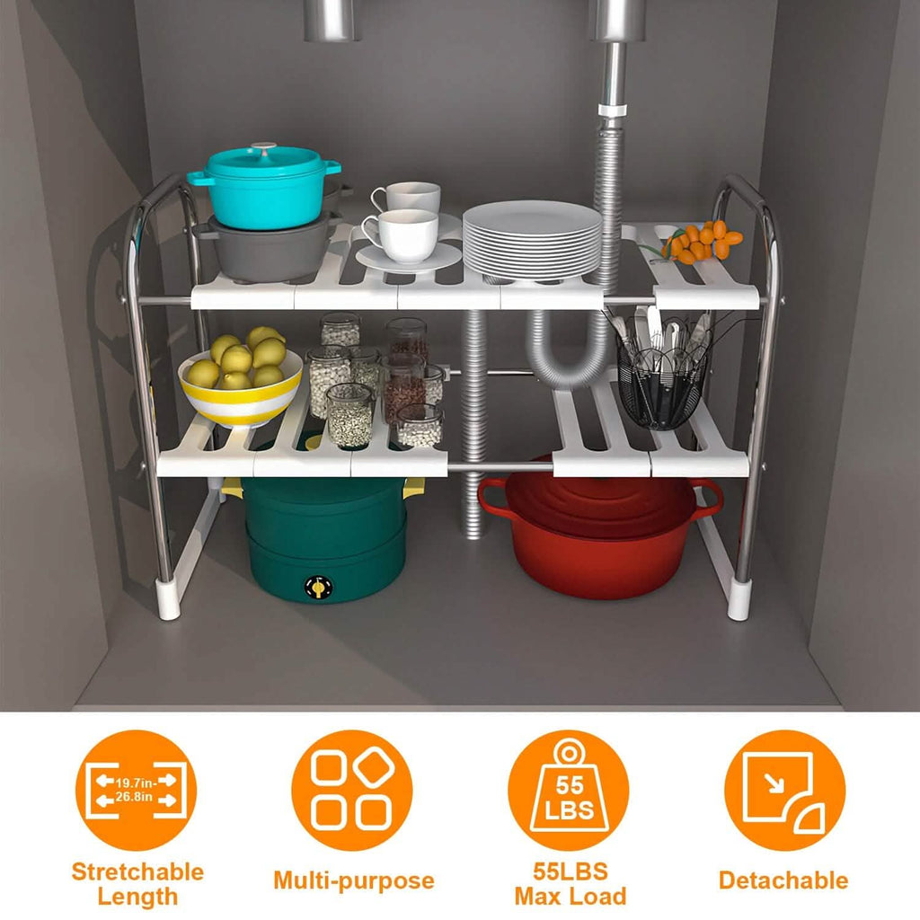 Organisateur d'évier à 2 étages, support de rangement rétractable pour cuisine