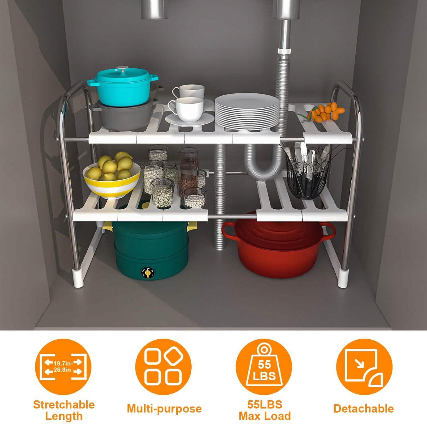 Organisateur d'évier à 2 étages, support de rangement rétractable pour cuisine