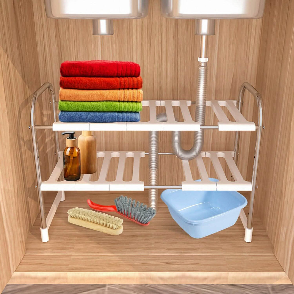 Organisateur d'évier à 2 étages, support de rangement rétractable pour cuisine