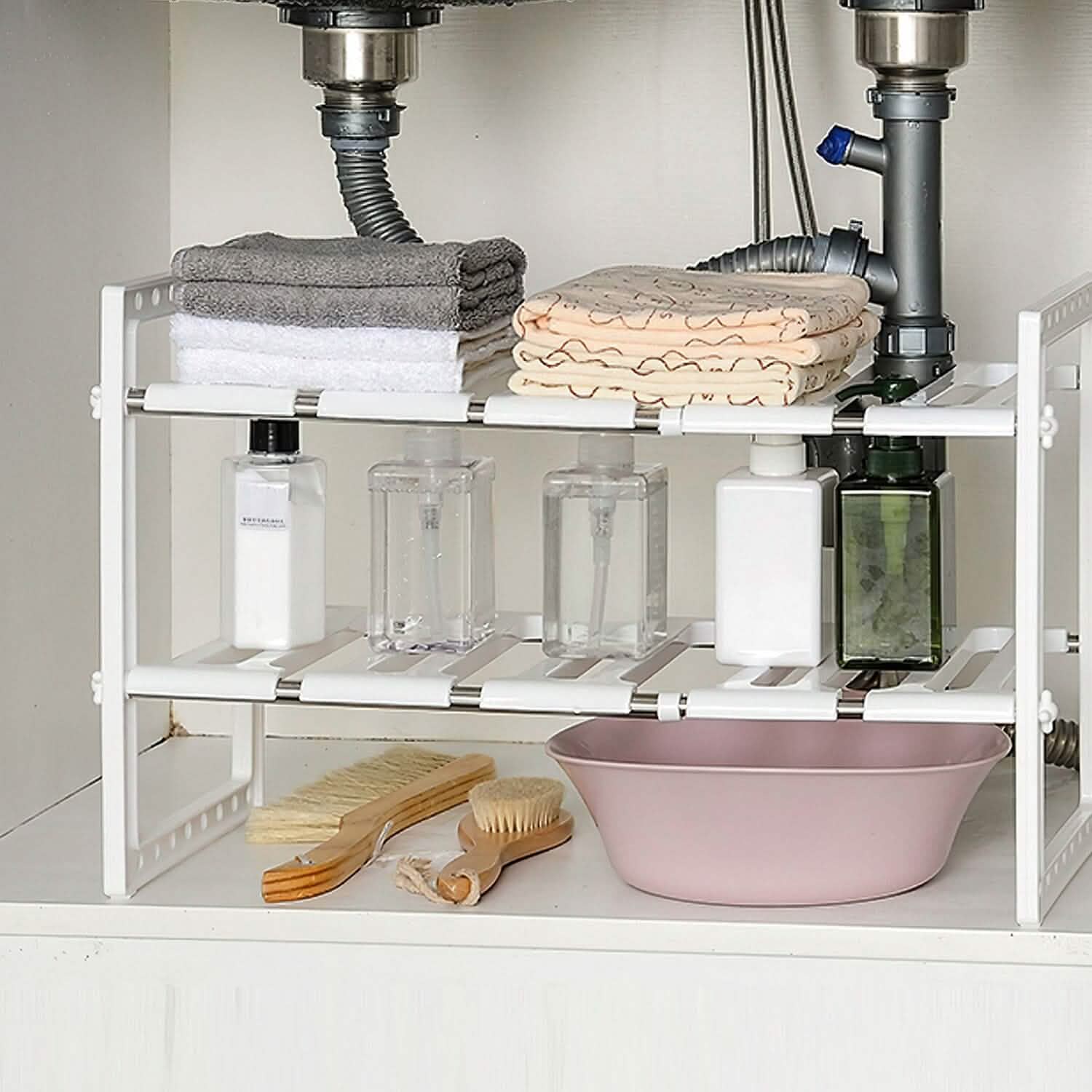 2-Tier Under Sink Organizer Retractable Space Saving Storage