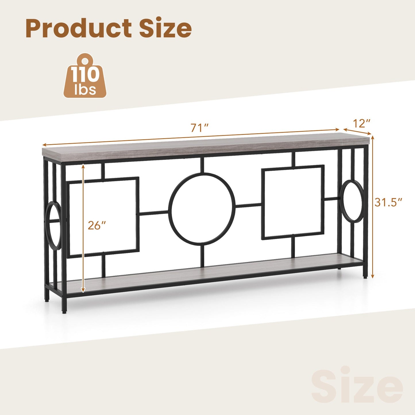 2-Tier Faux Marble Top Console Table with Storage Shelf for Hallway-Rustic Brown