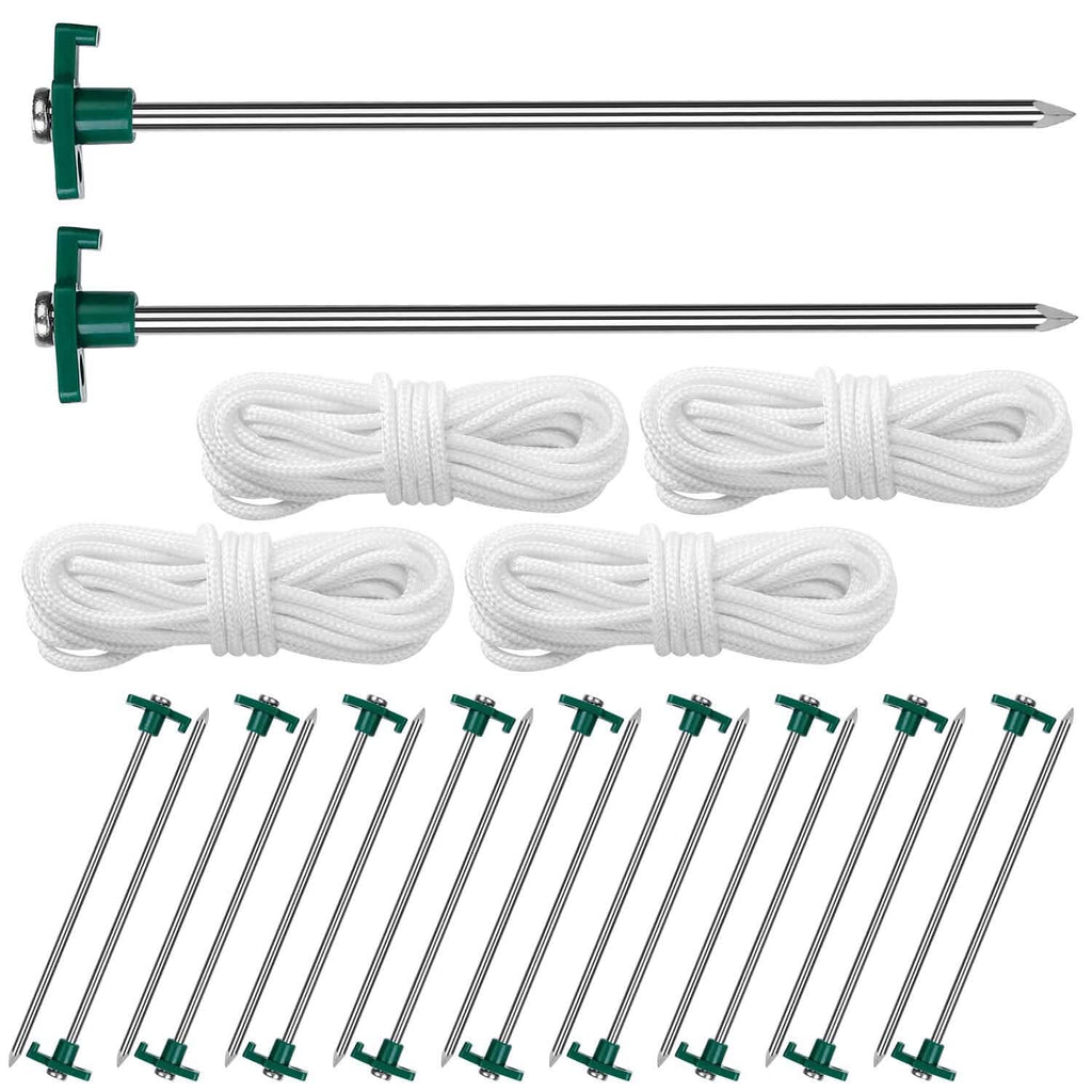 20-Piece: 9.8-Inch Tent Pegs Ropes Set