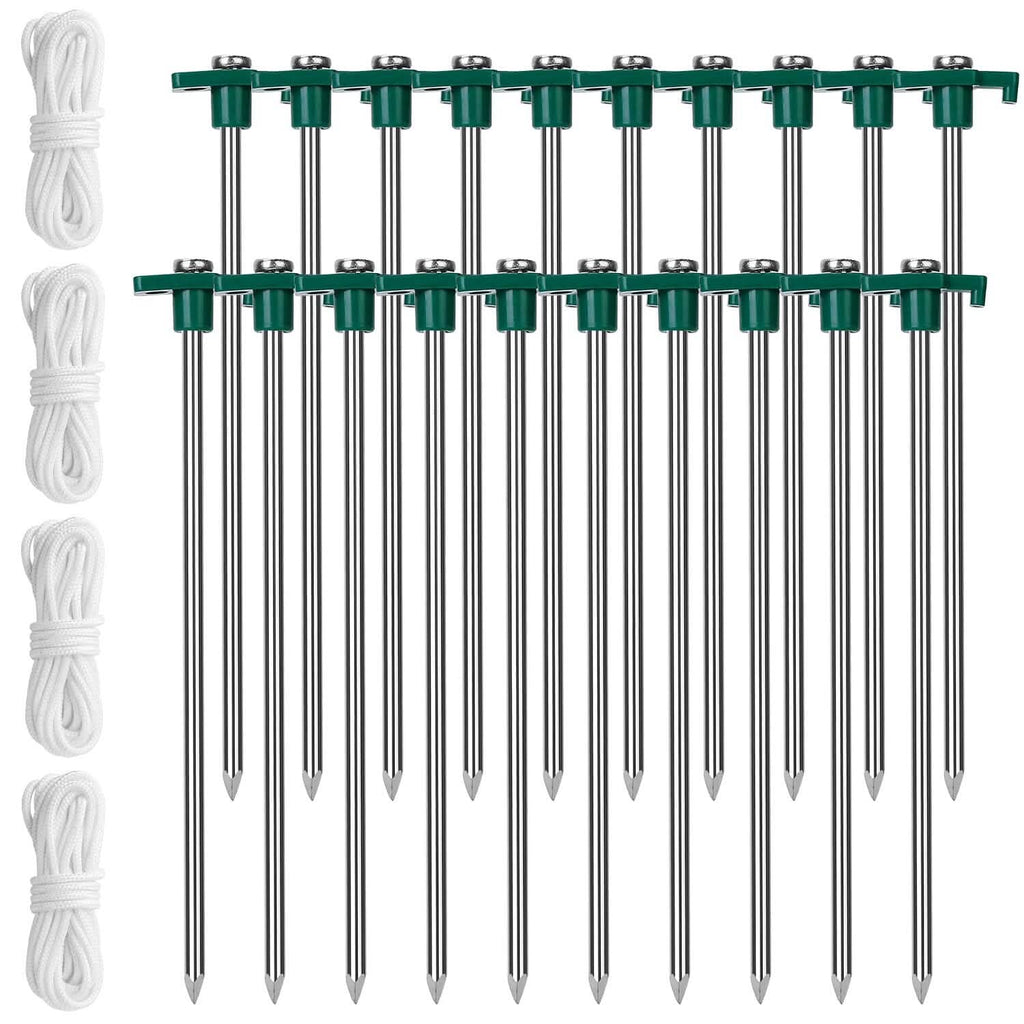 20-Piece: 9.8-Inch Tent Pegs Ropes Set
