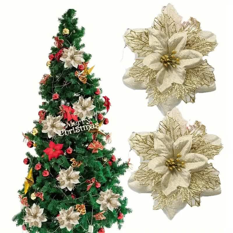 20 pièces : Ornement de Noël avec fleurs de poinsettia artificielles
