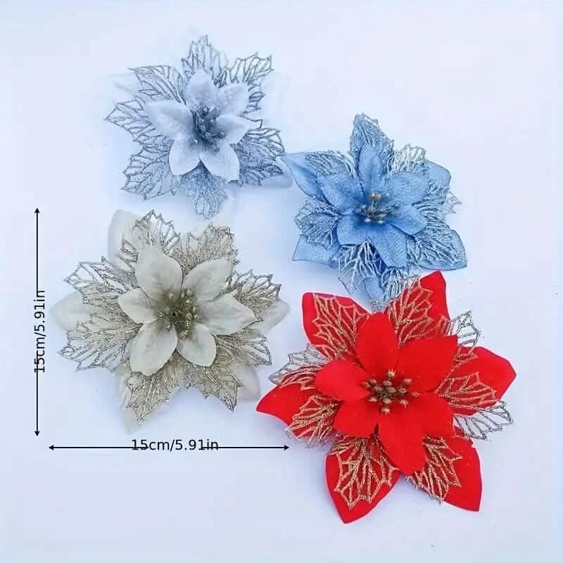 20 pièces : Ornement de Noël avec fleurs de poinsettia artificielles