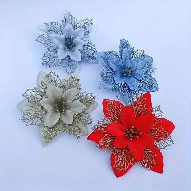 20 pièces : Ornement de Noël avec fleurs de poinsettia artificielles