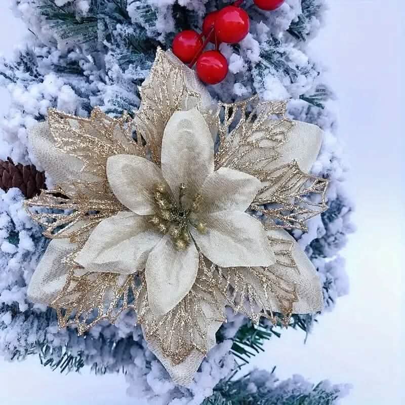 20 pièces : Ornement de Noël avec fleurs de poinsettia artificielles