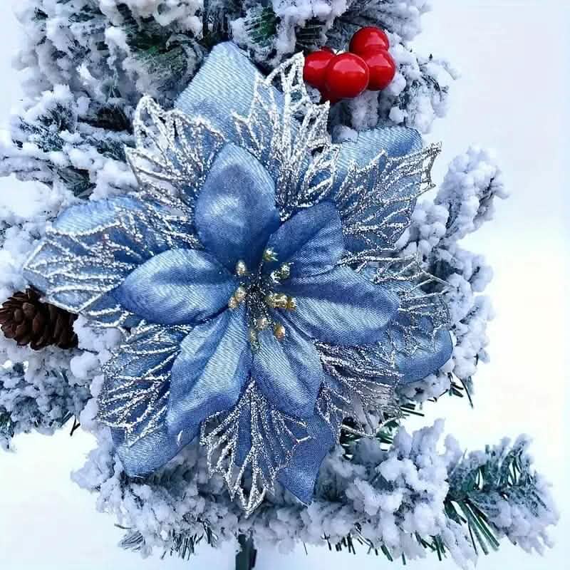 20 pièces : Ornement de Noël avec fleurs de poinsettia artificielles