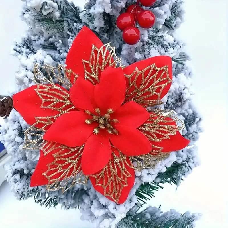 20 pièces : Ornement de Noël avec fleurs de poinsettia artificielles