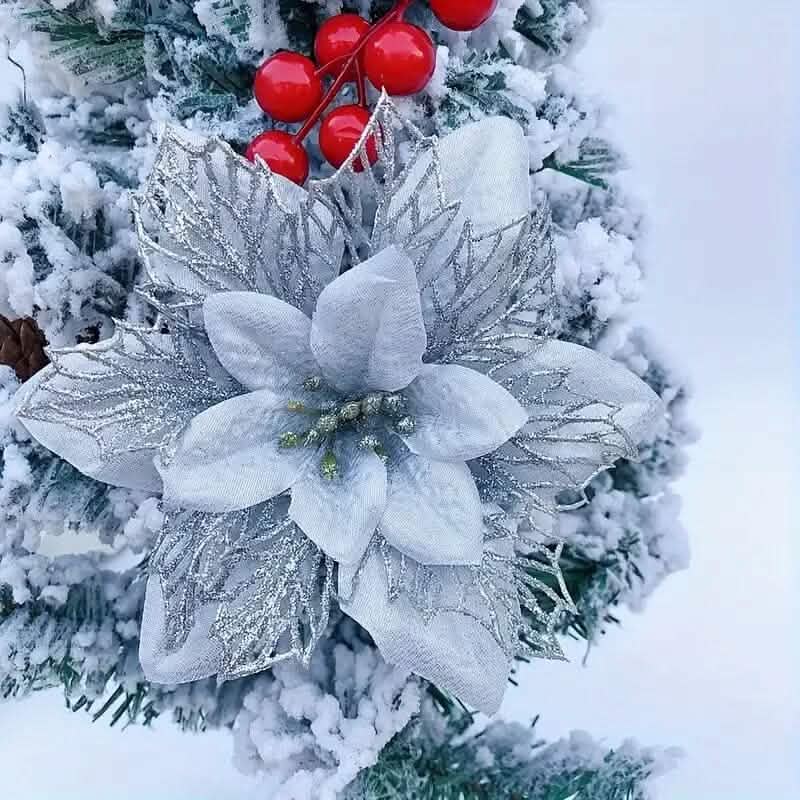 20 pièces : Ornement de Noël avec fleurs de poinsettia artificielles