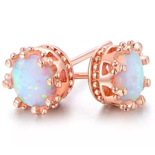 Boucles d'oreilles clous couronne en opale véritable 2,00 carats