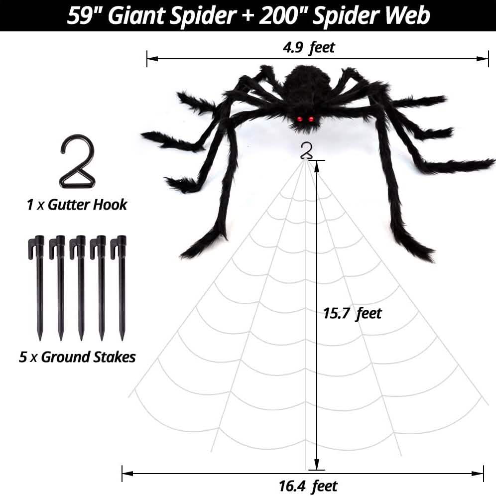 Toile d'araignée d'Halloween de 508 cm et araignée géante de 150 cm