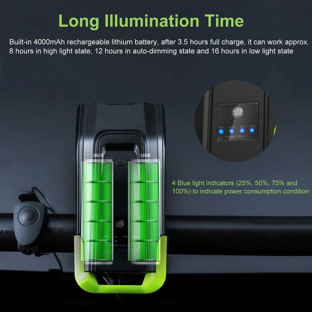 20000LM Bike Front Light with 120dB Loud Horn