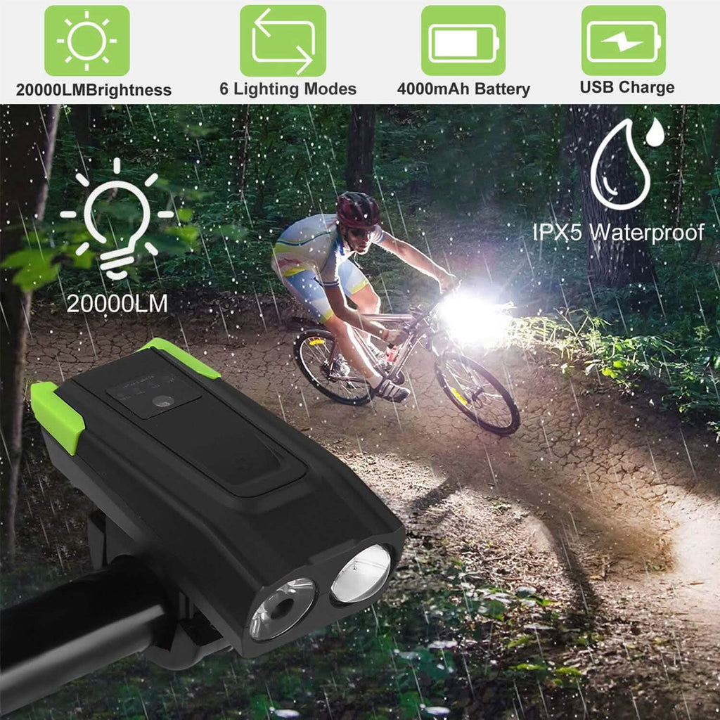 20000LM Bike Front Light with 120dB Loud Horn
