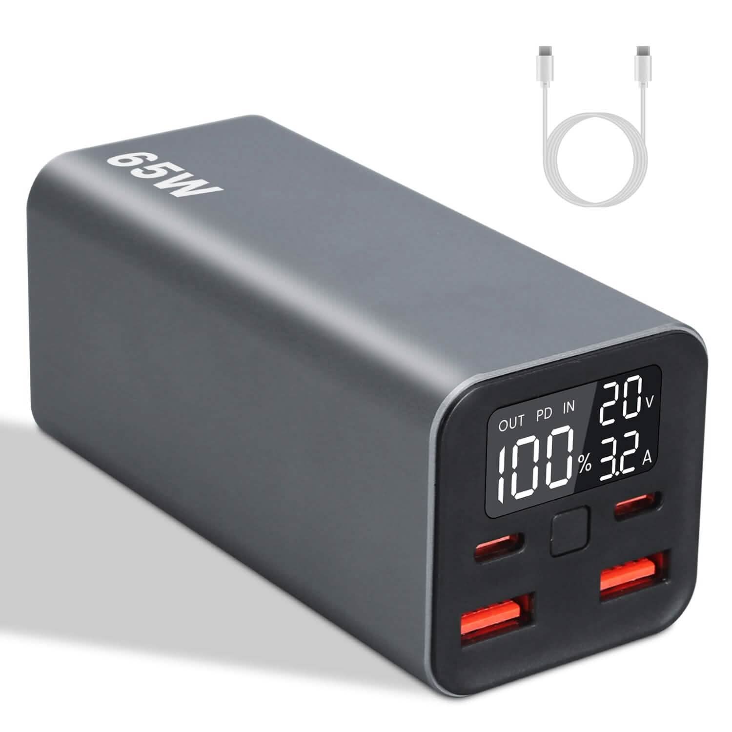 Batterie externe 20000 mAh 65W USB-C PD pour ordinateur portable, charge rapide