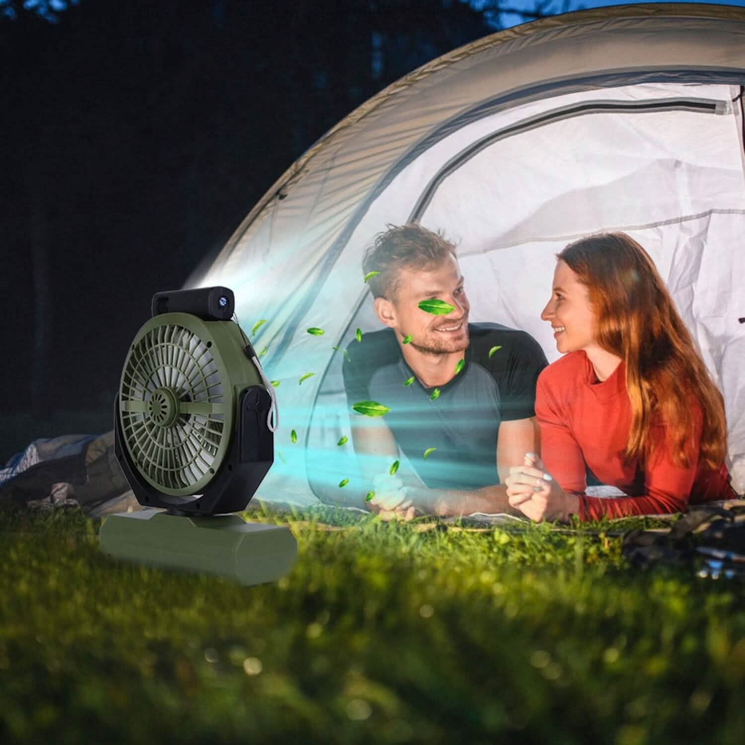 Ventilateur de camping oscillant rechargeable 20000 mAh avec lampe de poche, crochet de suspension et télécommande