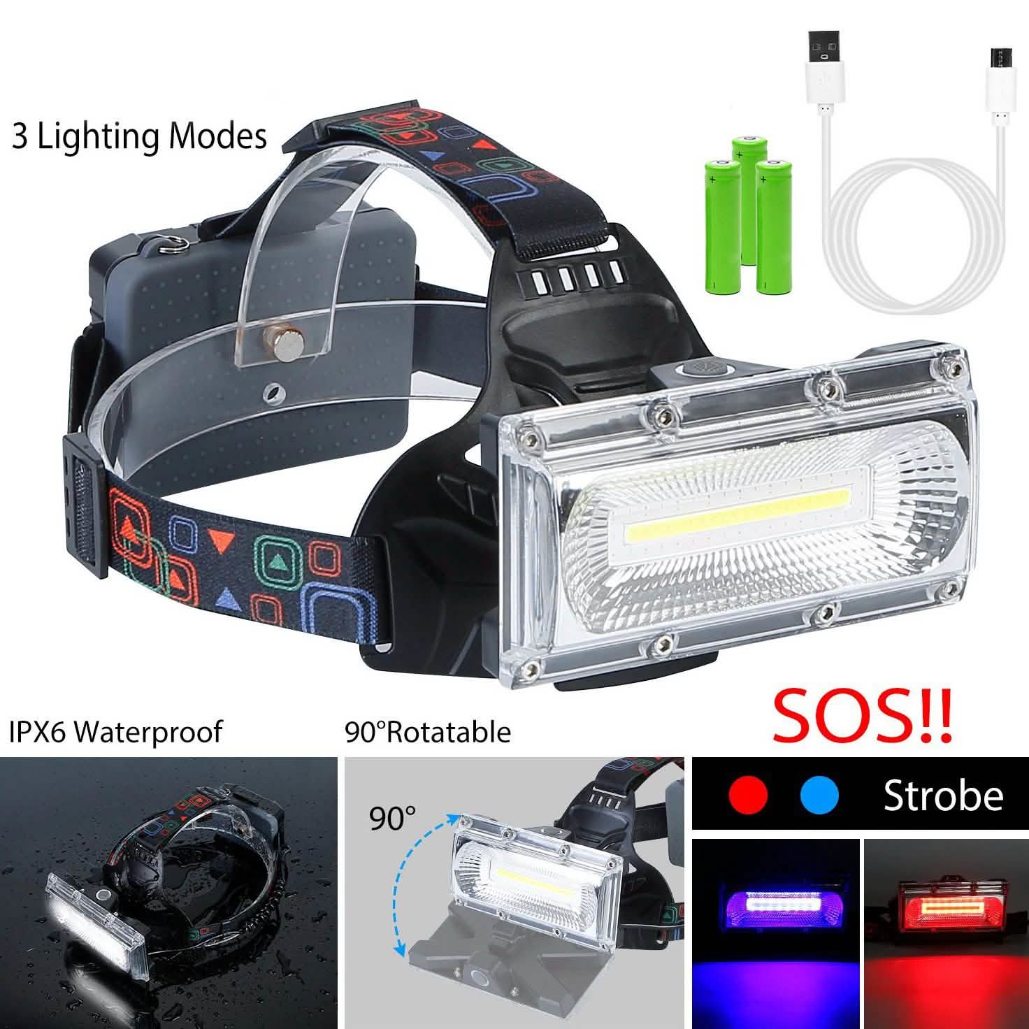 2000ルーメン LED作業用ヘッドランプ 3つの照明モード付き
