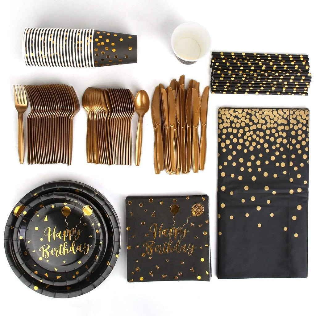 201 Pieces: Black Gold Disposable Dinnerware Set