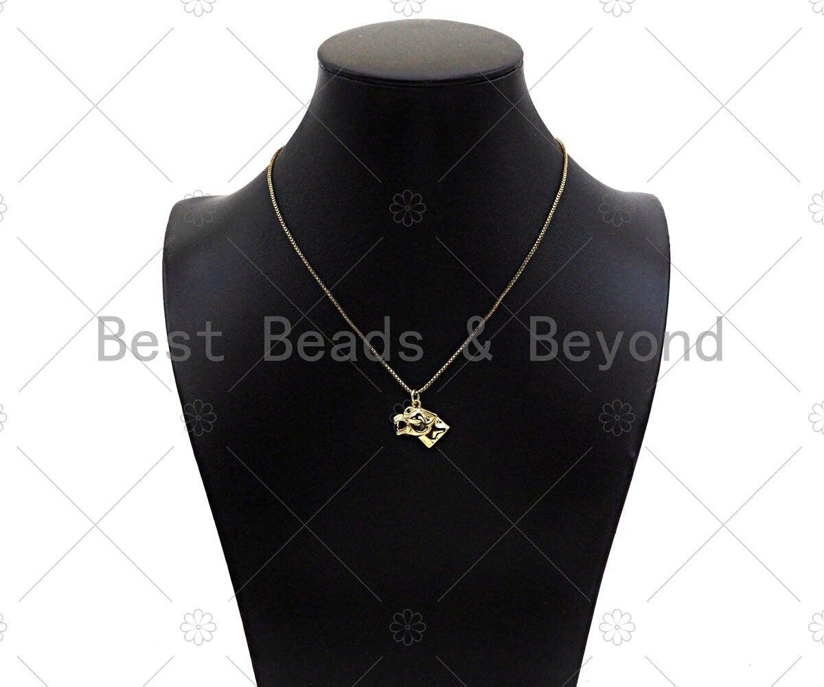 18K Gold Filled Wolf Head Shape Pendant, Green Micro Pave CZ Gold Filled Charm, Necklace Bracelet Charm Pendant, 16x14mm,Sku#Z1346