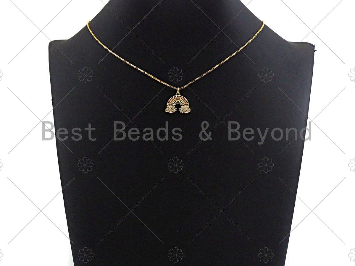 Colorful CZ Micro Pave Rainbow With Cloud Pendant/Charm,Rainbow Cubic Zirconia Pendant, Silver/Gold /Rose Gold/Black Tone,15x18mm,Sku#F1170