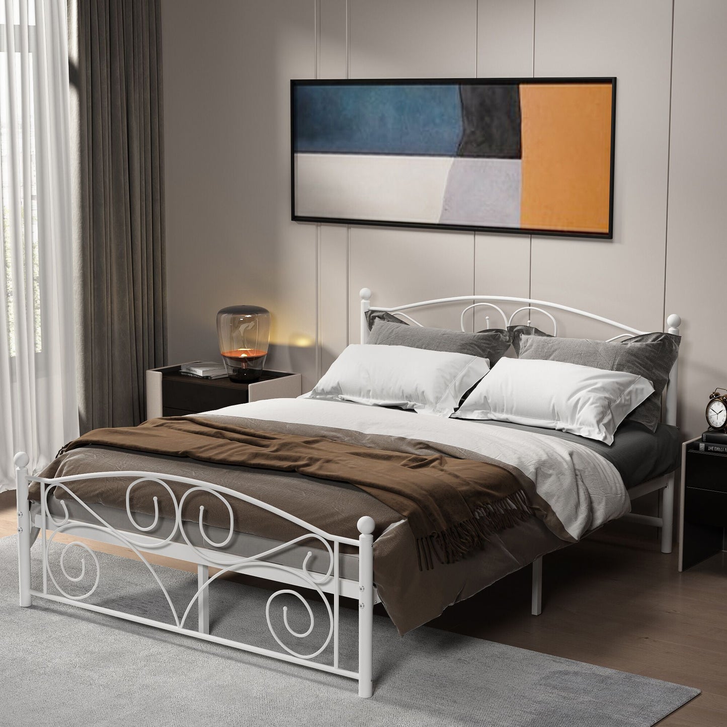 Queen Size Unique Flower Sturdy Metal Bed Frame
