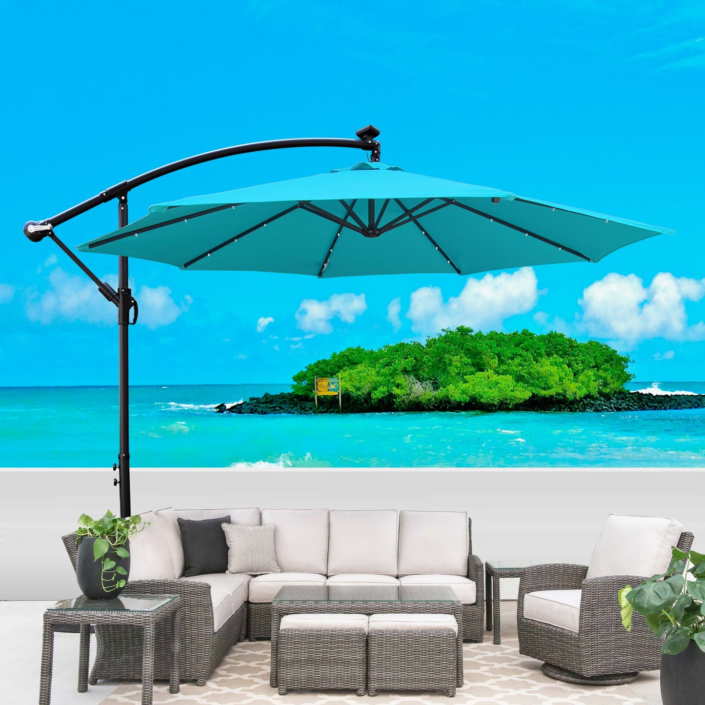 10 ft Outdoor Patio Umbrella With Solar Powered LEDs