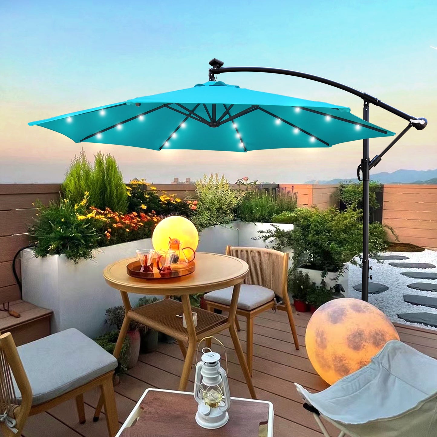 10 ft Outdoor Patio Umbrella With Solar Powered LEDs