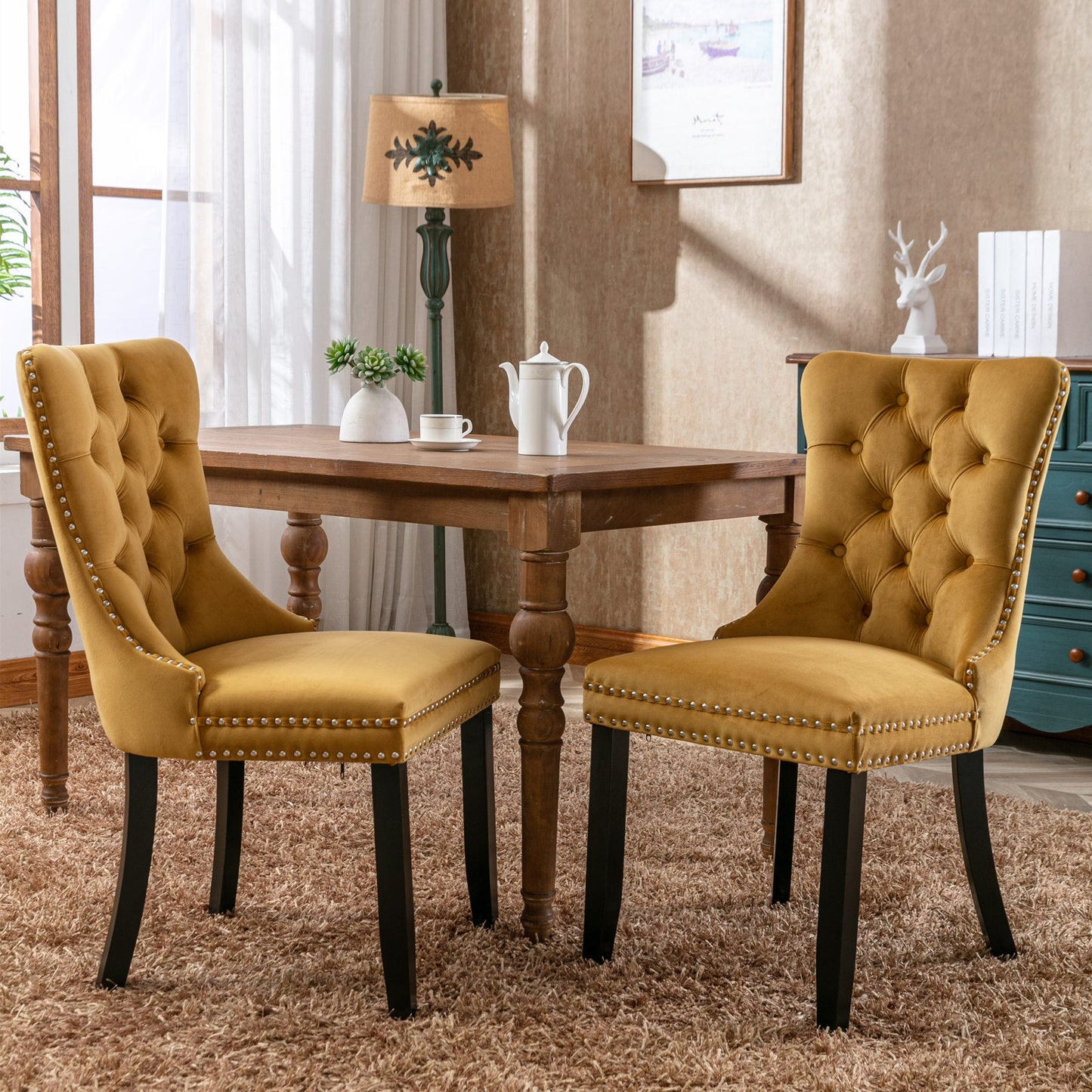 Nikki Collection Modern Velvet Upholstered Dining Chair Set