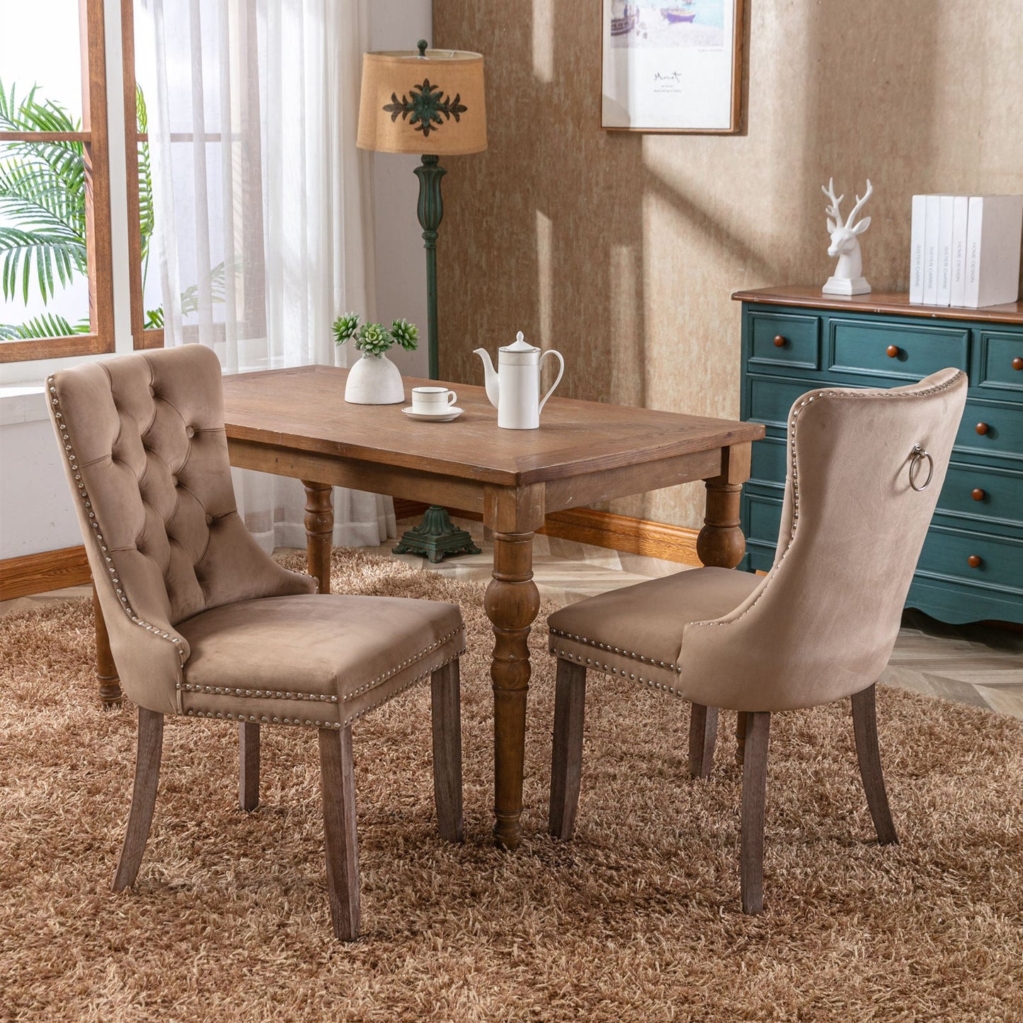 Nikki Collection Velvet Upholstered Dining Chair Set