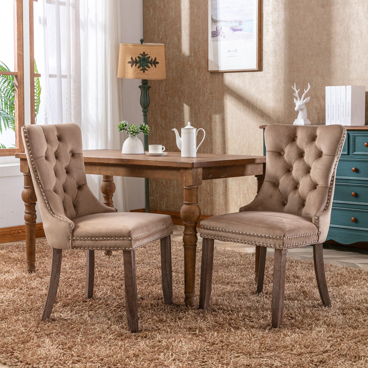 Nikki Collection Velvet Upholstered Dining Chair Set