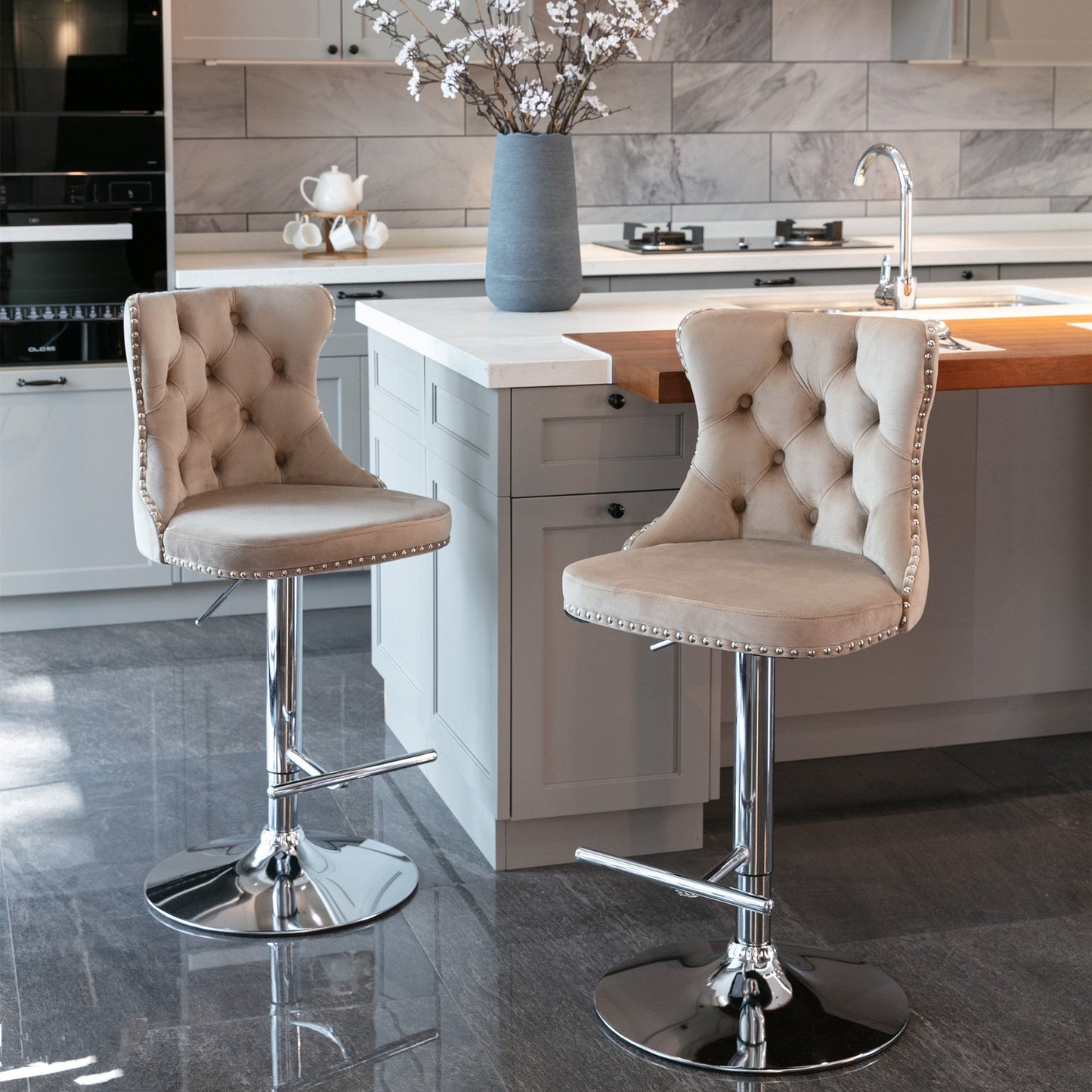 A&A Furniture Swivel Velvet Barstools
