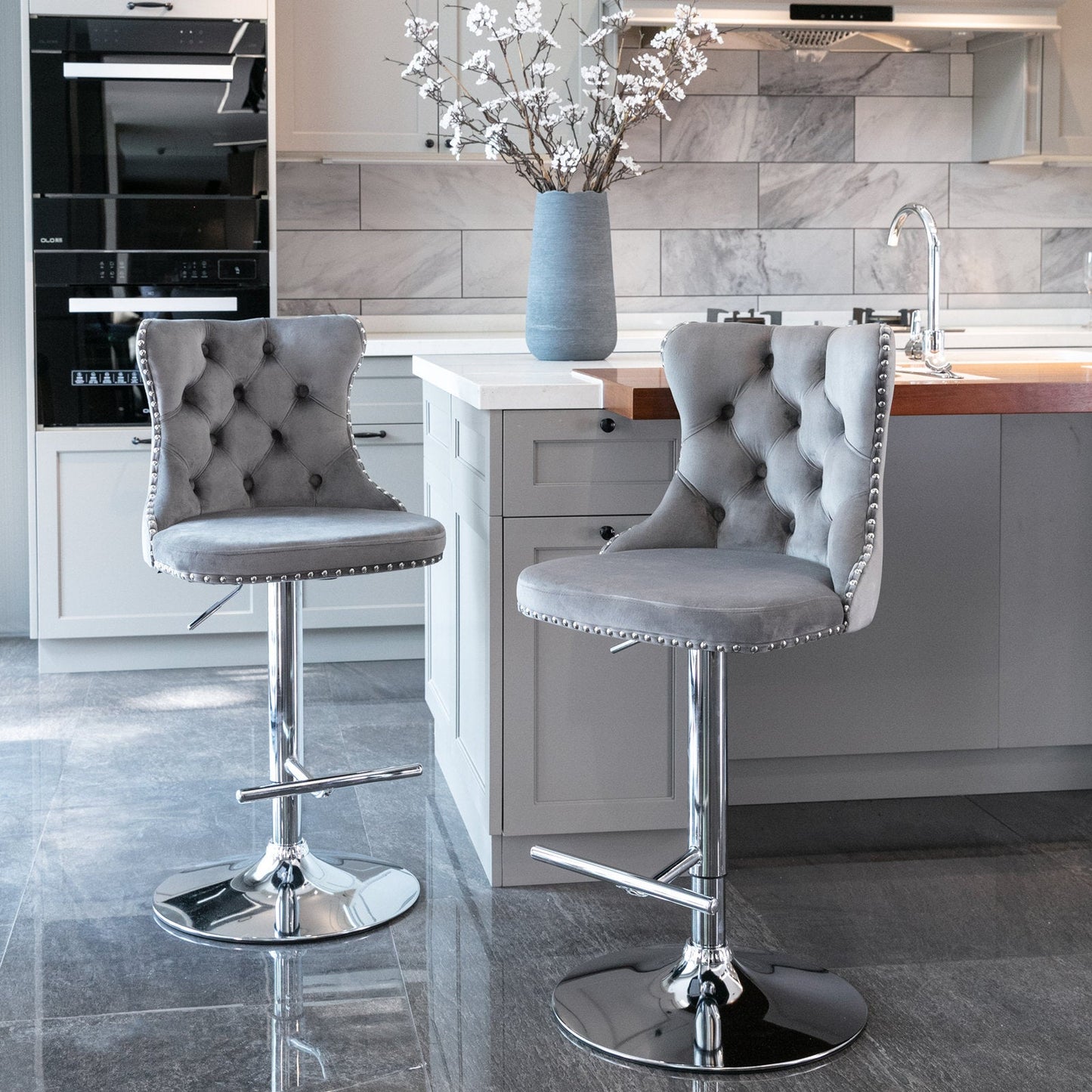 A&A Furniture Swivel Velvet Barstools