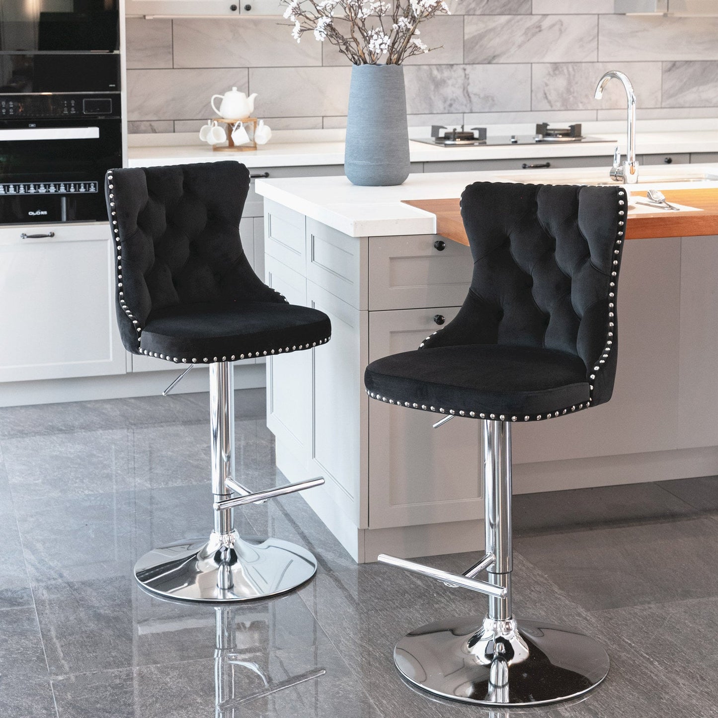 A&A Furniture Swivel Velvet Barstools