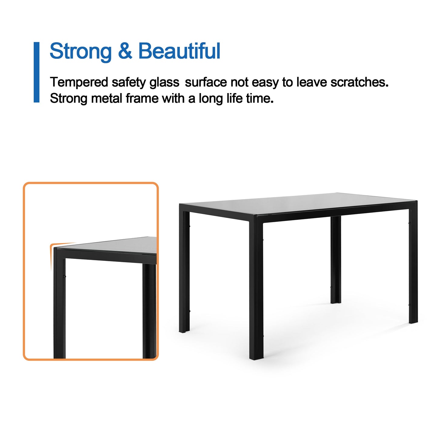 47.25 Inch 4-Seater Tempered Glass Dining Table