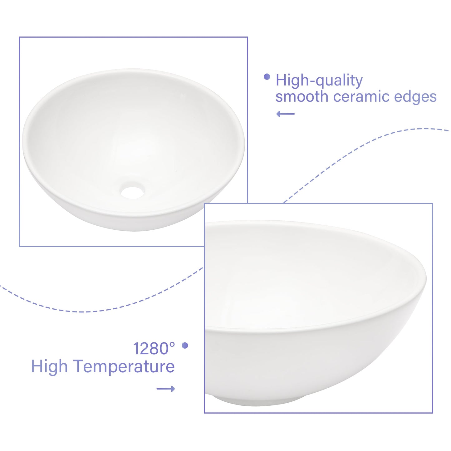 16"x16" White Ceramic C Vessel Bathroom Sink