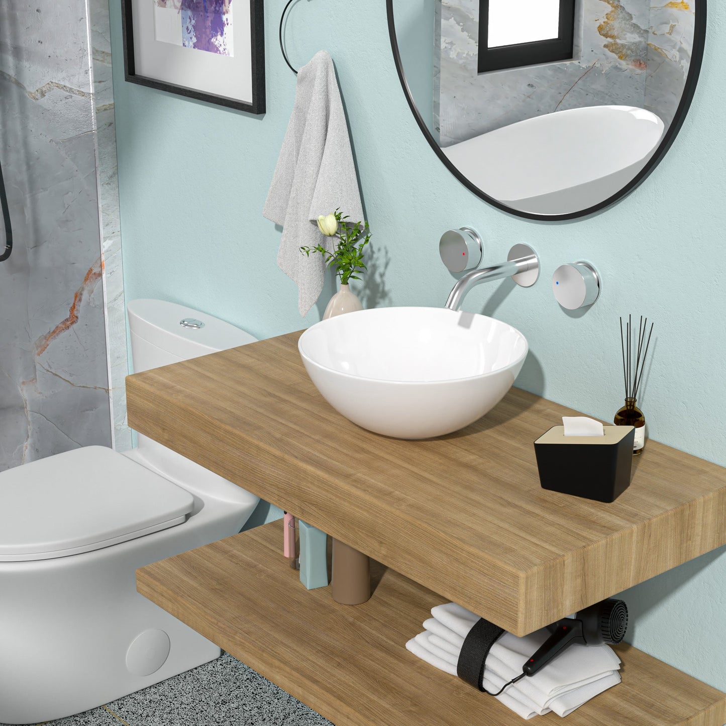 16"x16" White Ceramic C Vessel Bathroom Sink