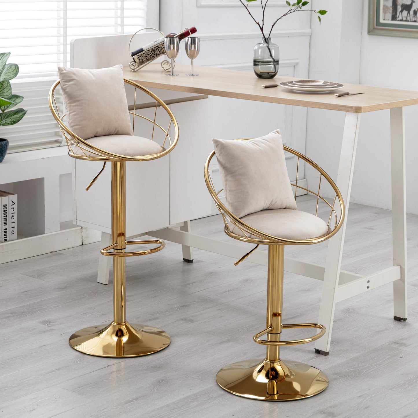 Off-White Velvet Bar Chair