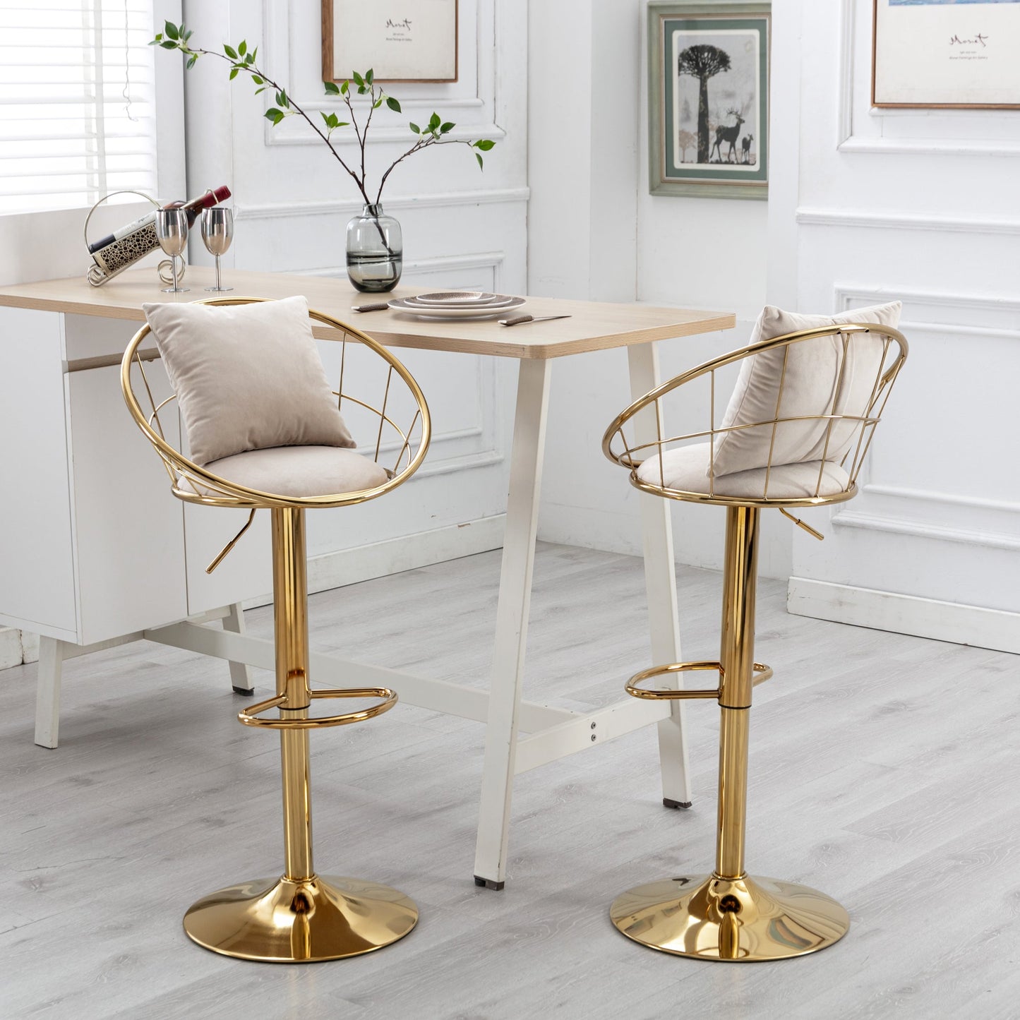 Off-White Velvet Bar Chair