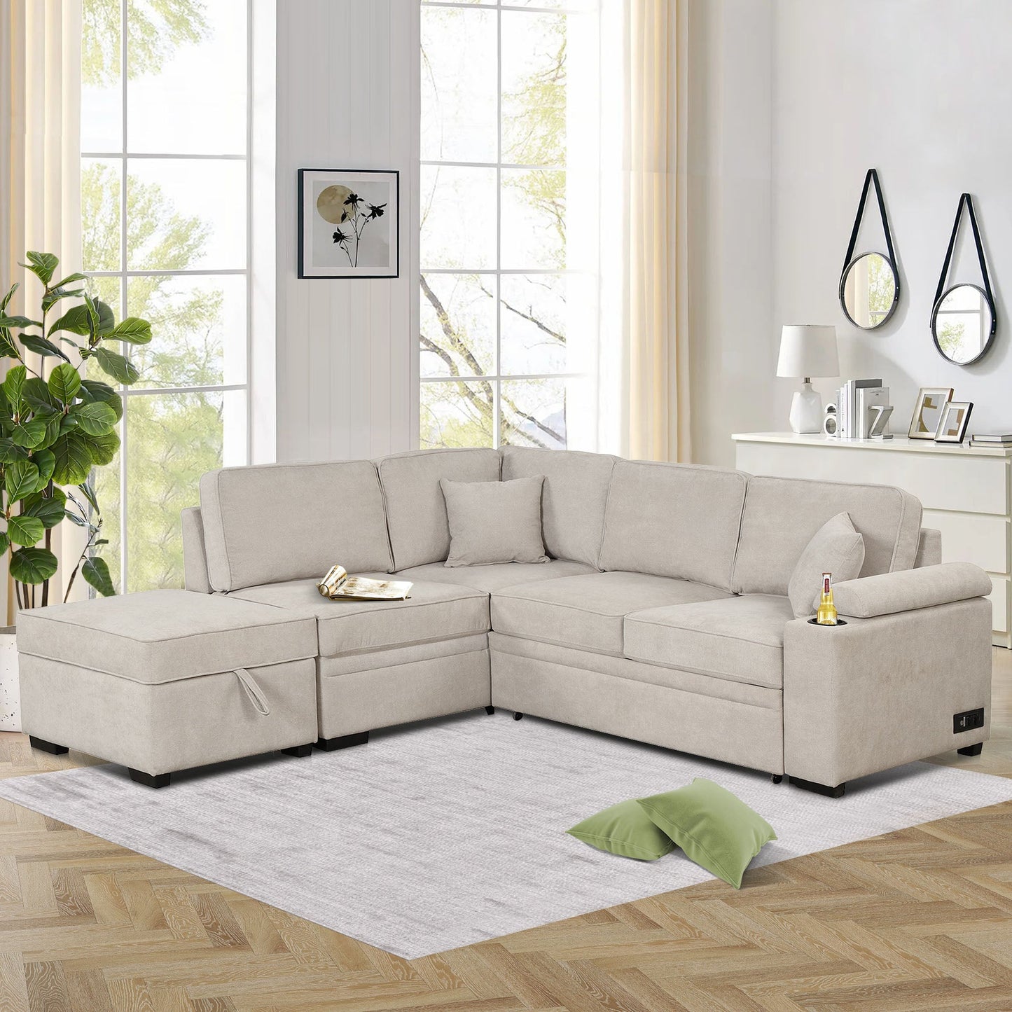 84.75" Sleeper Sofa Bed with Storage Ottoman