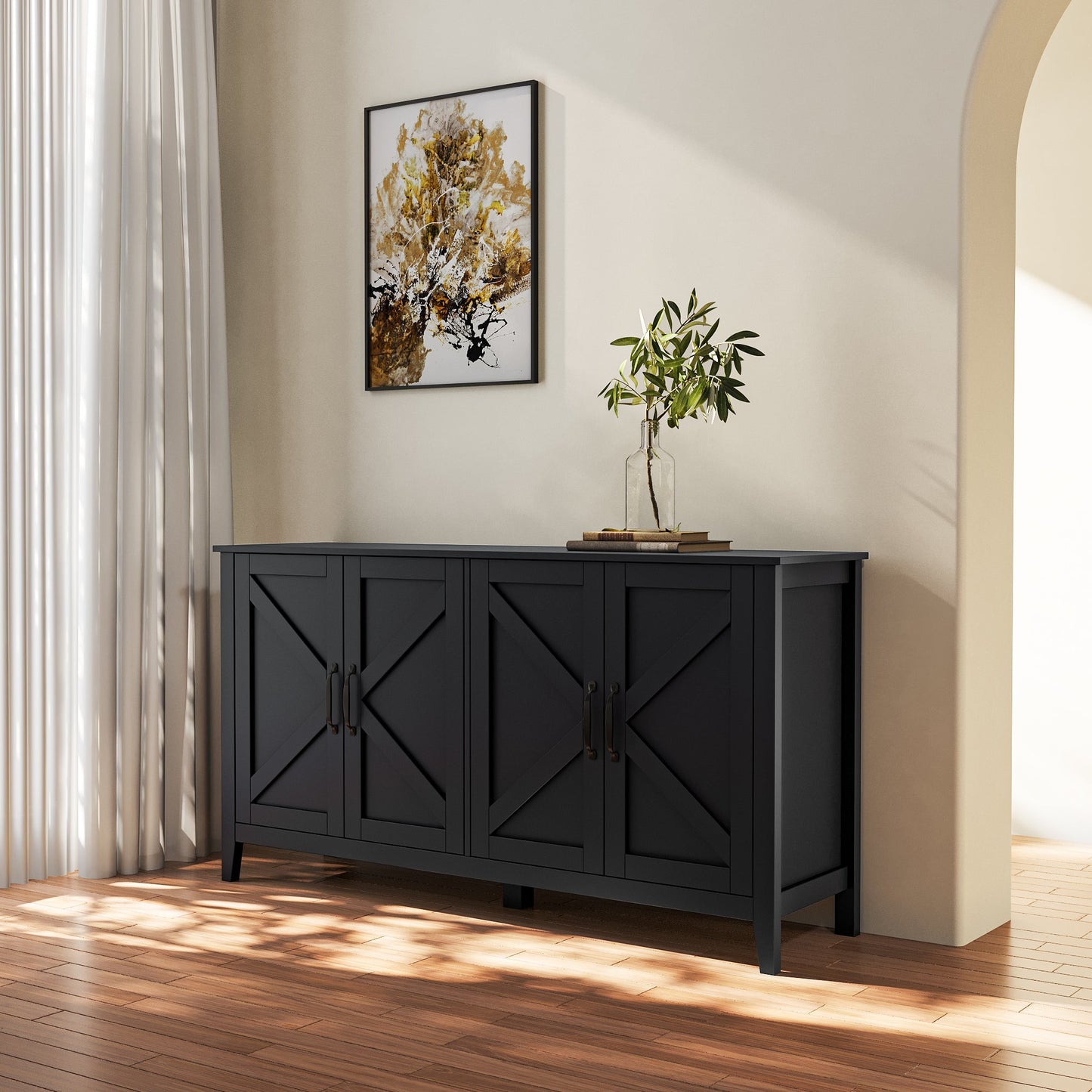 Cabinet with 4 Doors and Open Shelves