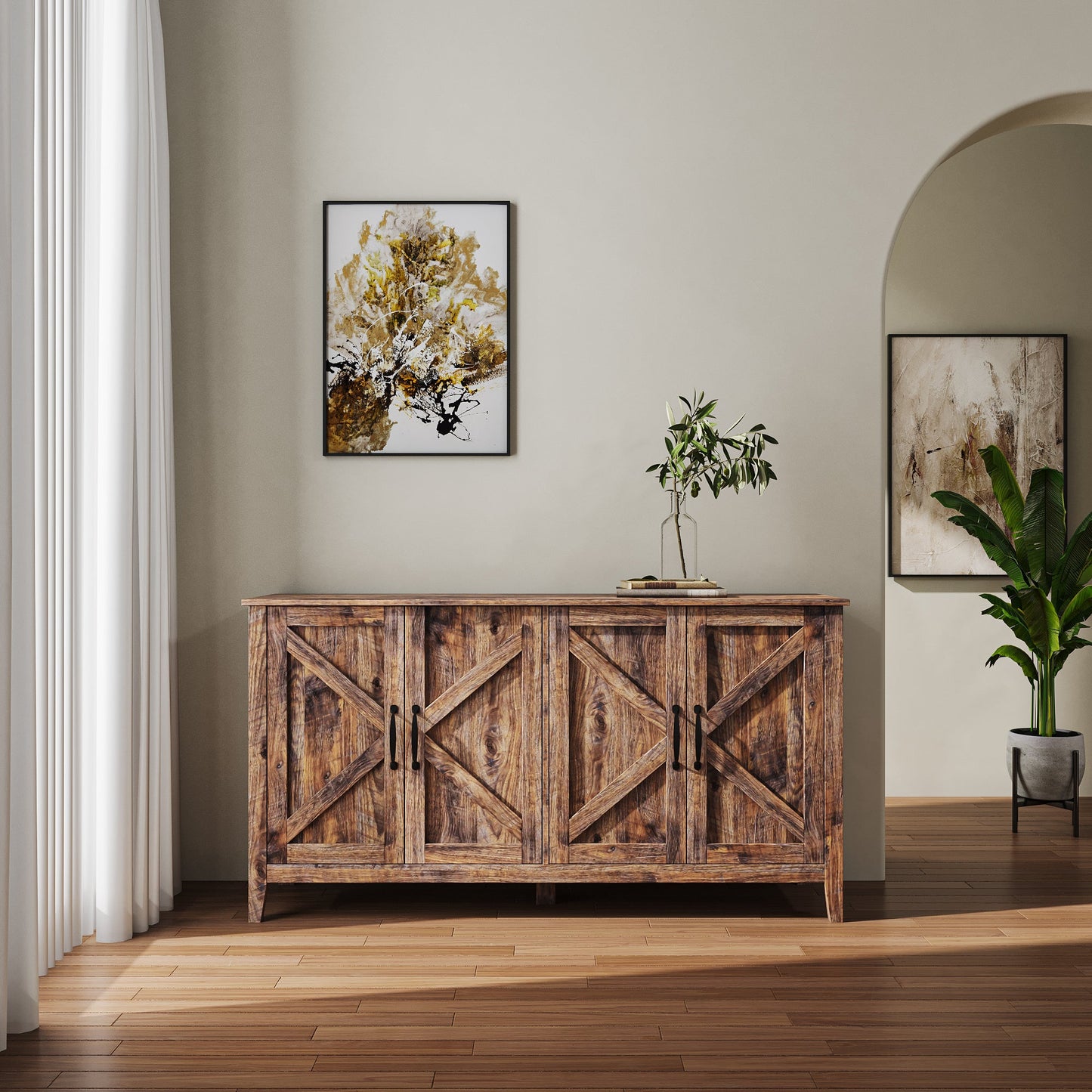 Cabinet with 4 Doors and Open Shelves